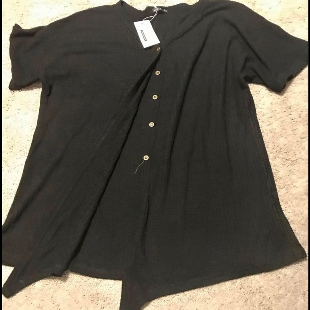 XL Black Miholl Short Sleeve Button Up Top